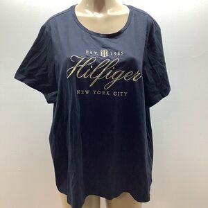 Tommy Hilfiger Size 2X Navy Blue Top with Gold Lettering. New With Tags